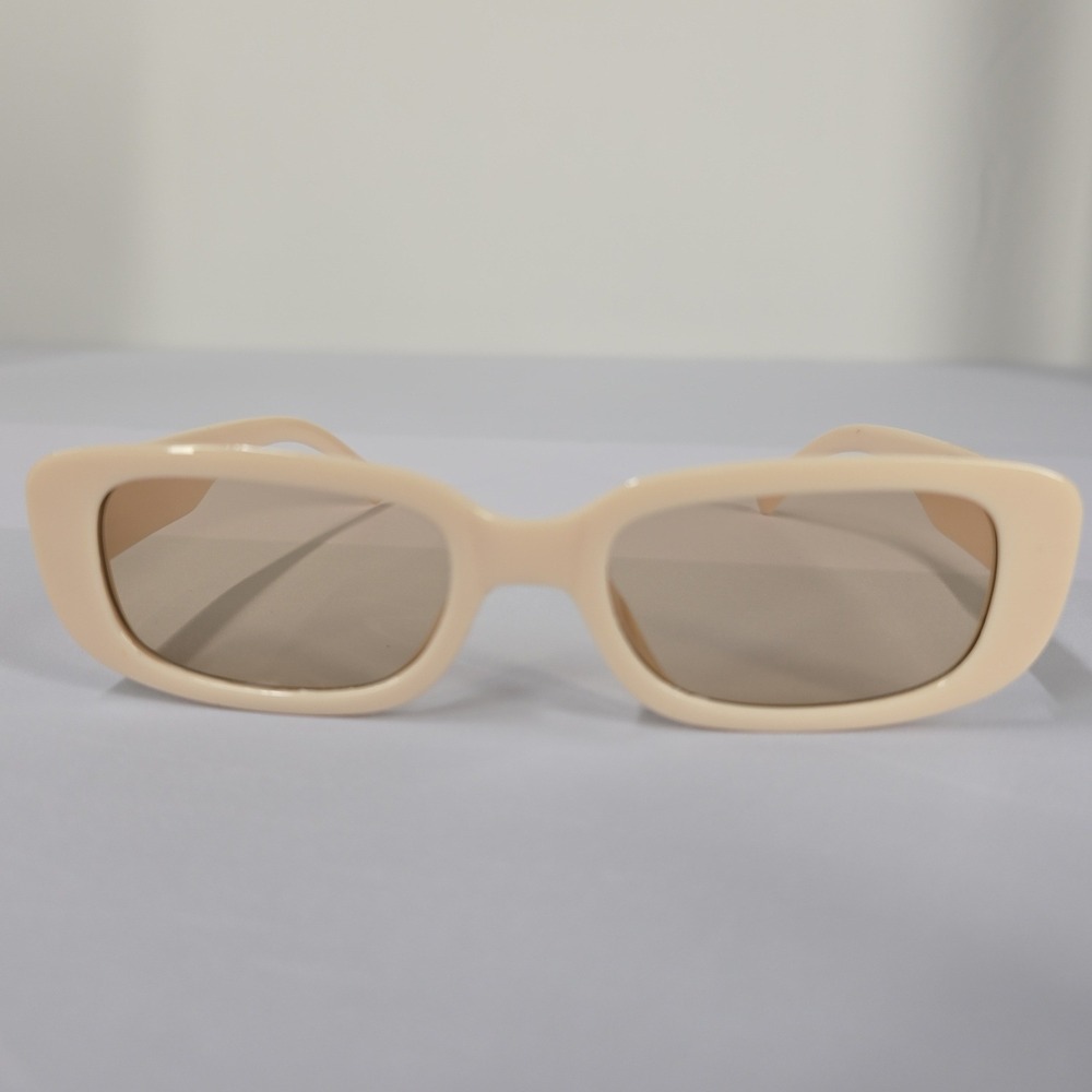 NEW Fashion Rectangular Sunglasses Cream Frame Tinted Lenses Women's Eyewear